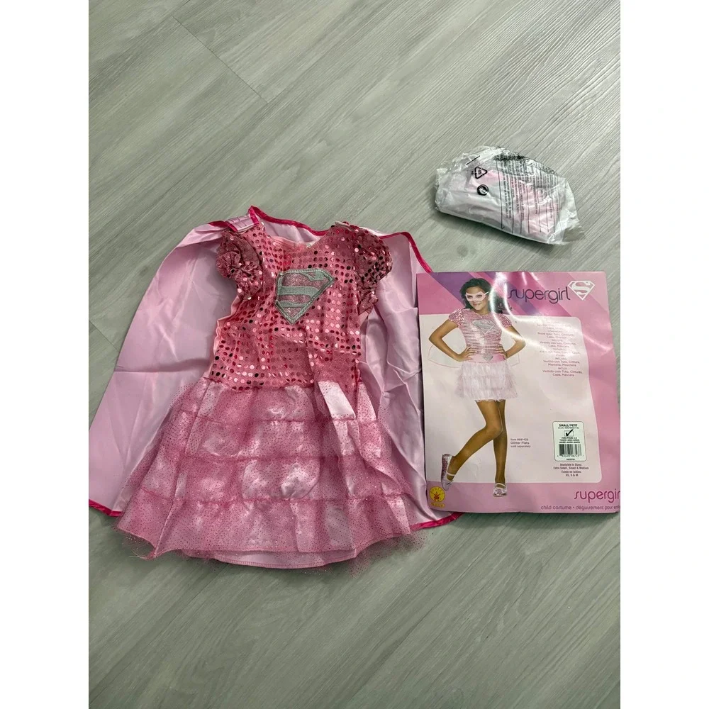 Supergirl Girl Kid Costume Pink Sequin Tutu Dress Rubies Cape Mask Size S 4-6